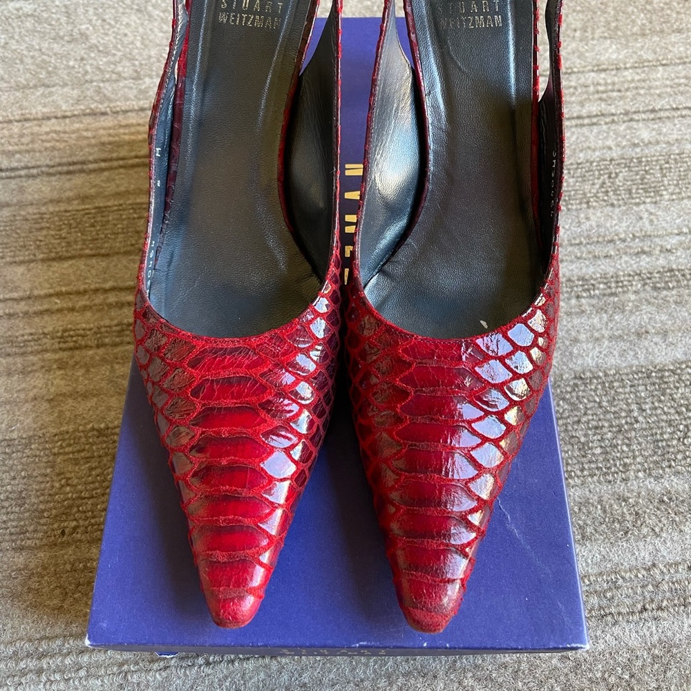Women Stuart Weitzman shoes in size 8 M slingback in red color mid size hills.